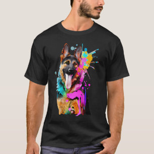 Artistic German Shepherd with Paint Splashes T-Shirt