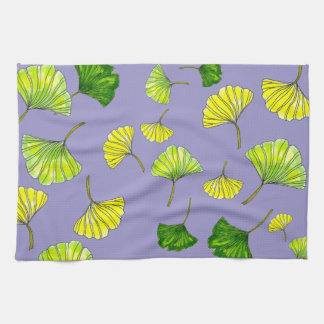 Artistic Gingko Leaves on Soft Lavender Tea Towel