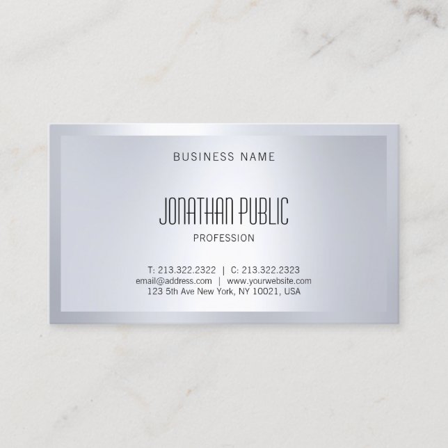 Artistic Glamourous Silver Look Modern Elegant Top Business Card (Front)