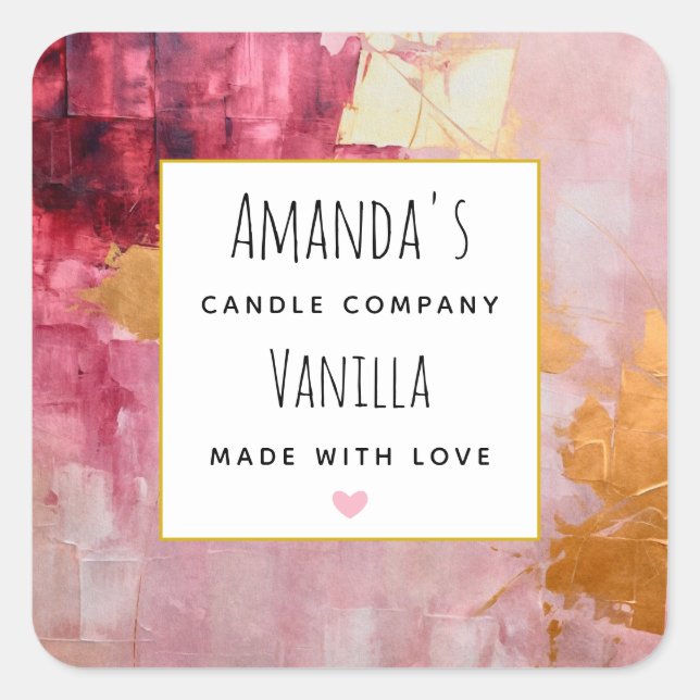 Artistic Gold and Pink Abstract Candle Business Square Sticker (Front)