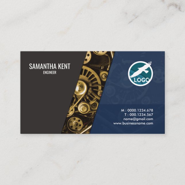 Artistic Gold Engine Modern Engineer Business Card (Front)