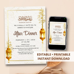 Artistic Gold Floral Ramadan Iftar Dinner Invitation