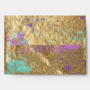 Artistic Gold Metallic Foil Glitter Paint Splatter Envelope