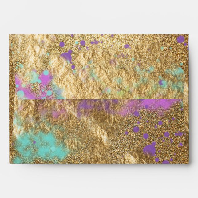 Artistic Gold Metallic Foil Glitter Paint Splatter Envelope (Back (Top Flap))