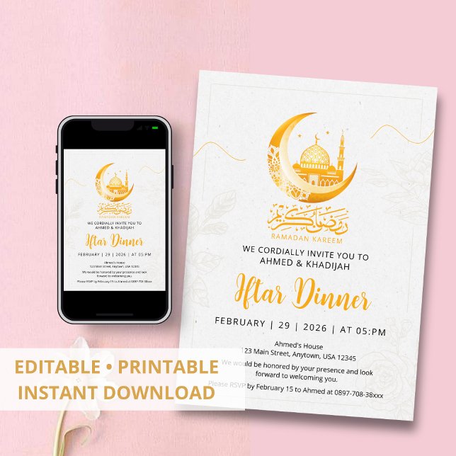 Artistic Gold Moon and Mosque Iftar Invitation (Creator Uploaded)