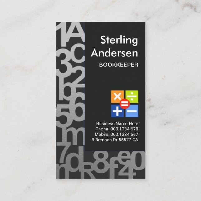 Artistic Gold Numbers Bookkeeping Business Card (Front)