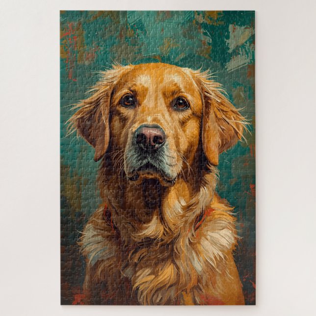 Artistic Golden Dog Portrait Vibrant Oil Painting Jigsaw Puzzle (Vertical)