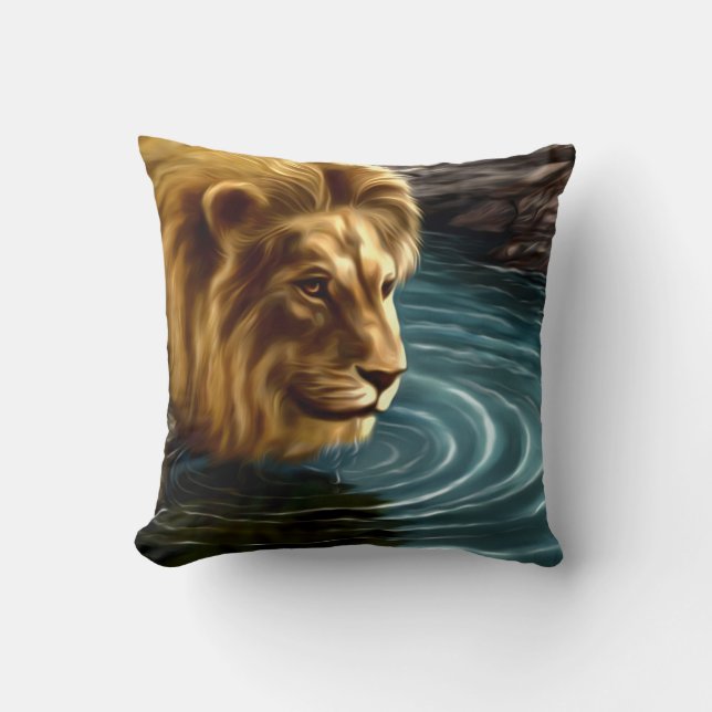 Artistic Golden Lion Throw Pillow (Front)