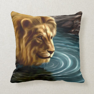 Artistic Golden Lion Throw Pillow