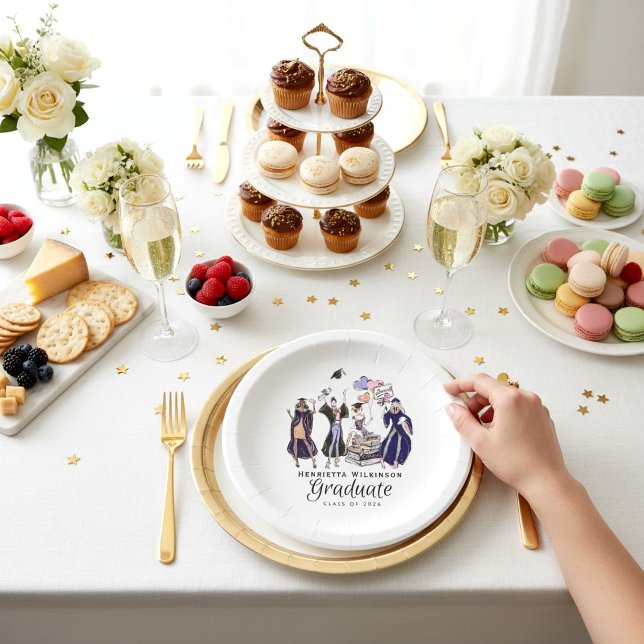 Artistic Graduation Celebration Fashion Sketch  Paper Plate (Creator Uploaded)