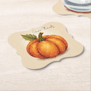 Artistic Grain Thanksgiving Pumpkin Paper Coaster