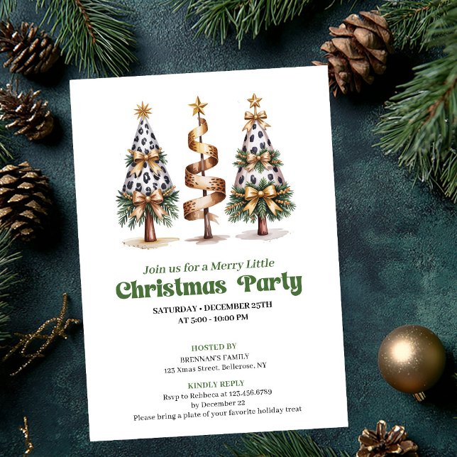 Artistic green gold leopard Christmas tree invite (Artistic green gold leopard Christmas tree invite)