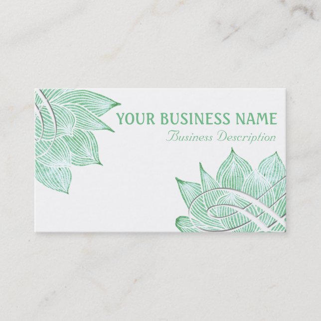 Artistic Green Lotus Blossom on White Business Card (Front)