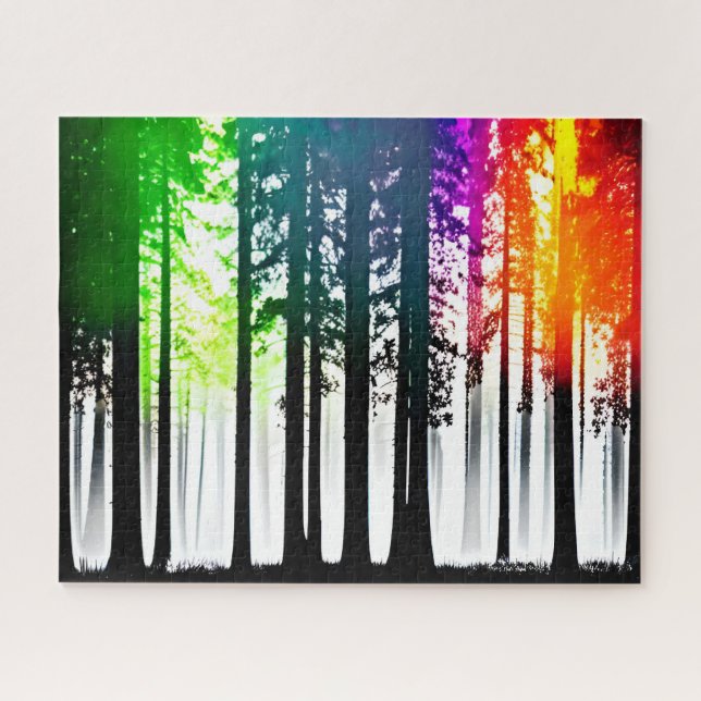 Artistic Green Purple and Orange Silhouette Forest Jigsaw Puzzle (Horizontal)