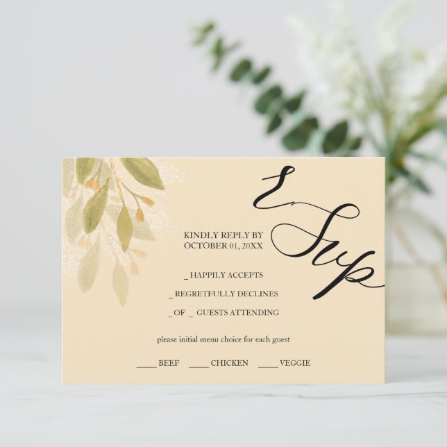 Artistic Green Tea Watercolor Hand-painted RSVP Card (Standing Front)