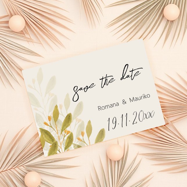 Artistic Green Tee Watercolor Hand-painted Save The Date (Creator Uploaded)