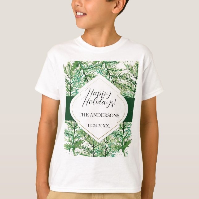Artistic Green Watercolor Forest T-Shirt (Front)