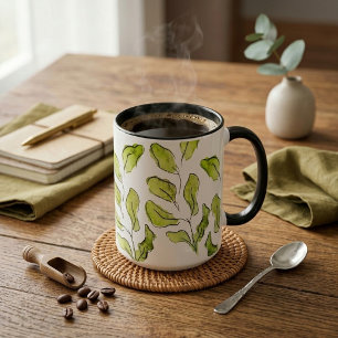 Artistic Green Watercolor Leaves Aesthetic Mug