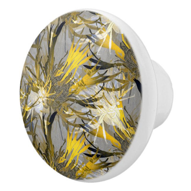 Artistic Grey Black & Gold Abstract Floral Ceramic Knob (Right)