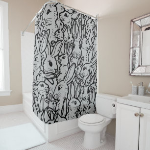 Artistic Grey Bunny Rabbit Party Sketch Drawing Shower Curtain