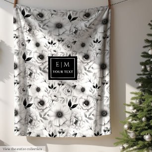 Artistic grey hues floral blanket with custom name