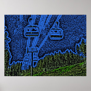 Artistic grunge colours ski lift poster