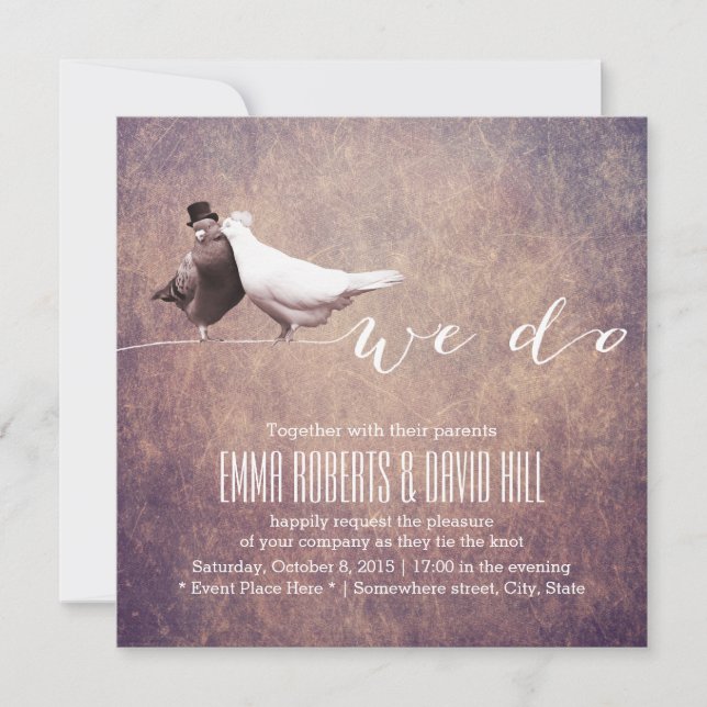 Artistic Grunge Love Birds Wedding Invitation (Front)