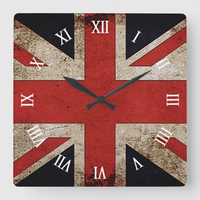 Artistic Grunge UK flag Square Wall Clock (Front)