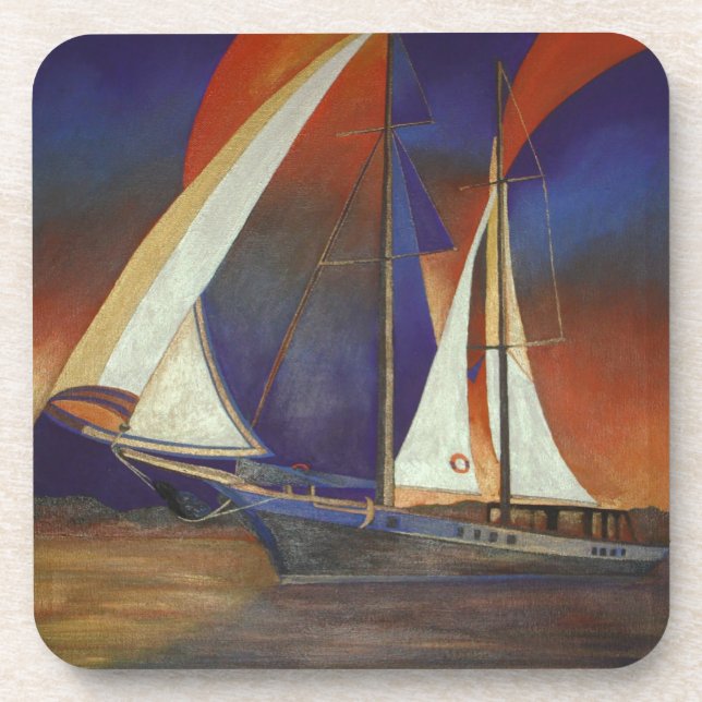 Artistic Gulet Under Sail In Orange and Purple Coaster (Front)