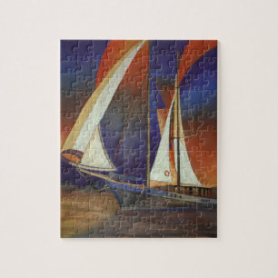 Artistic Gulet Under Sail In Orange and Purple Jigsaw Puzzle