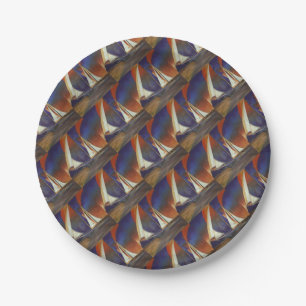 Artistic Gulet Under Sail In Orange and Purple Paper Plate