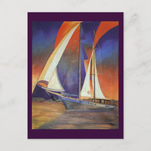 Artistic Gulet Under Sail In Orange and Purple Postcard