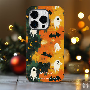 Artistic Halloween – Ghosts and Bats Design iPhone 14 Pro Case