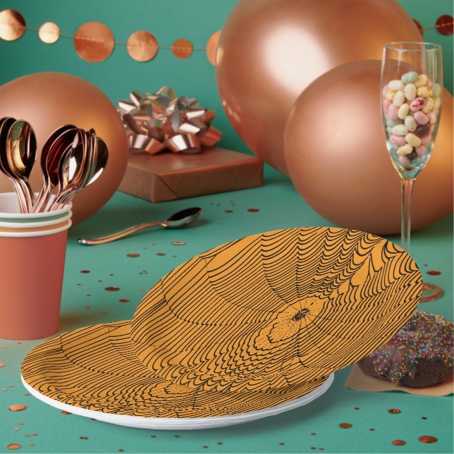 Artistic Halloween Spider Cobweb Doodle Black Paper Plate (Multi)