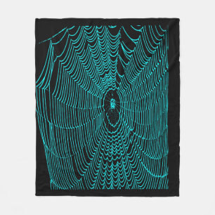 Artistic Halloween Spider Cobweb Doodle In Turquoi Fleece Blanket