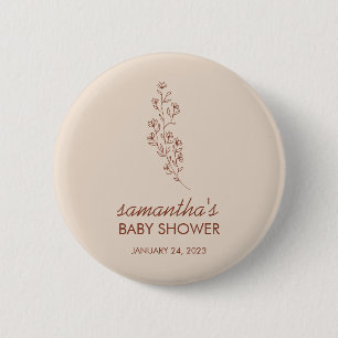 Artistic Hand Drawn Baby Shower Script with Flower 6 Cm Round Badge