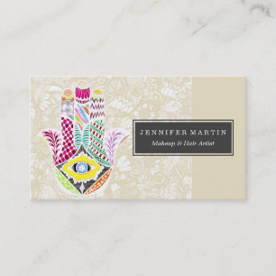 Artistic Hand Drawn Hamsa Hand an Floral Drawings Business Card