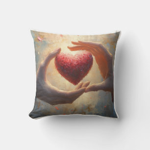 Artistic Hands Holding Heart Abstract Oil Painting Cushion