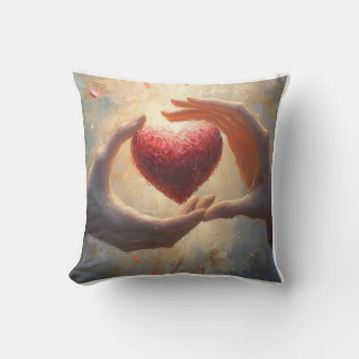 Artistic Hands Holding Heart Abstract Oil Painting Cushion