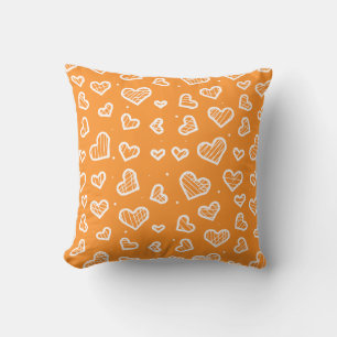 Artistic Hearts Seamless Pattern on Orange Cushion