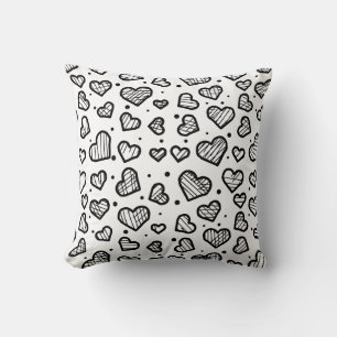 Artistic Hearts Seamless Pattern on White Cushion