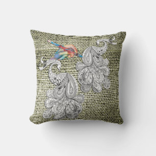 Artistic Henna hand-drawn doodle-art Cushion