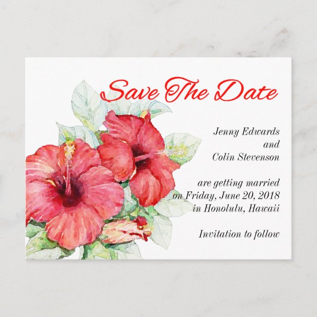 Artistic Hibiscus Flowers Save The Date Photo Announcement Postcard (Front)