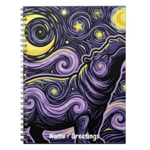Artistic Hippo Swirling Starry Night Sky Graphic Notebook