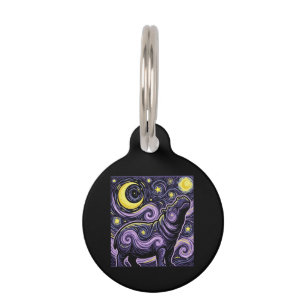 Artistic Hippo Swirling Starry Night Sky Graphic Pet Tag