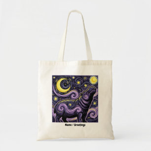 Artistic Hippo Swirling Starry Night Sky Graphic Tote Bag
