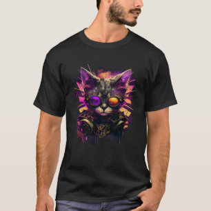 Artistic & Hipster Cat Cool Colourful Cat with Gl T-Shirt