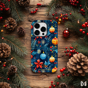 Artistic Holiday - Festive Blue and Gold Ornament Case-Mate iPhone 14 Pro Case