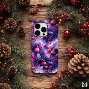 Artistic Holiday Vibrant Purple Festive Ornament Case-Mate iPhone 14 Pro Case