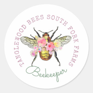 Artistic Honey Bee Floral Honey Products Apiary Classic Round Sticker